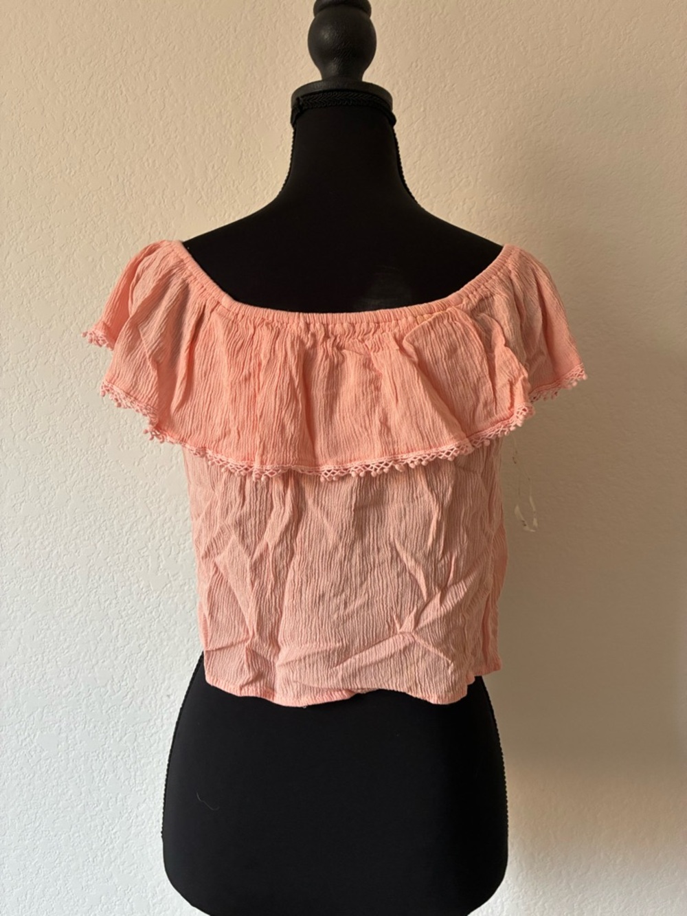 iris Peach Off-Shoulder Ruffle Crop Top Boho Festival Coquette Indie Beach